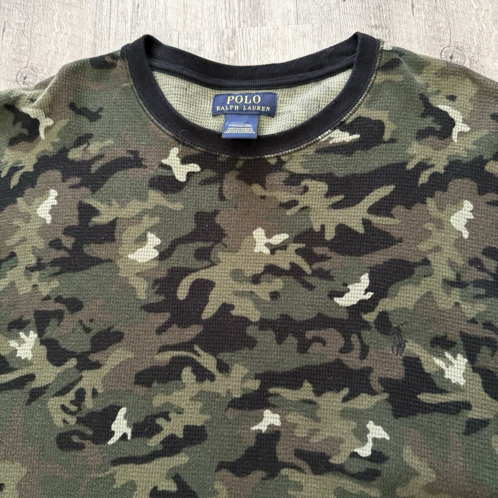 POLO Ralph Lauren Camo Thermal T-Shirt Mens XL Waffle Knit Long Sleeve Cotton